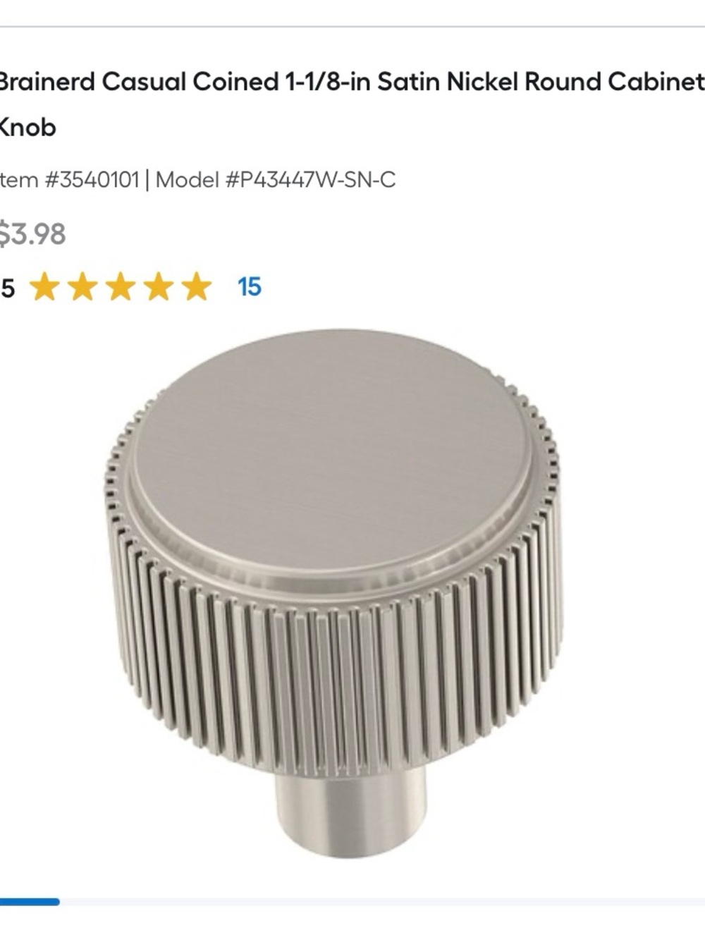 NWT- Satin Nickel Round Cabinet Knob - Casual Coined Design